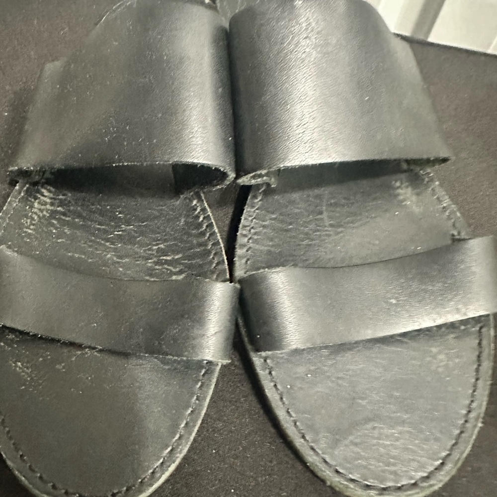 Madewell Boardwalk Black Leather Slides, Wide Band Flats Made in Brazil Sz 7 - Picture 4 of 10